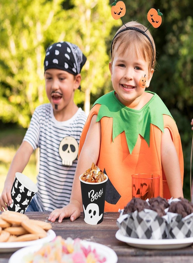 JarThenaAMCS 100 Pcs Halloween Ghost Paper Cups Black White Ghost Boo Disposable Cups for Hot Cold Drinks Halloween Birthday Holiday Party Table Supplies, 9 Oz - Image 5